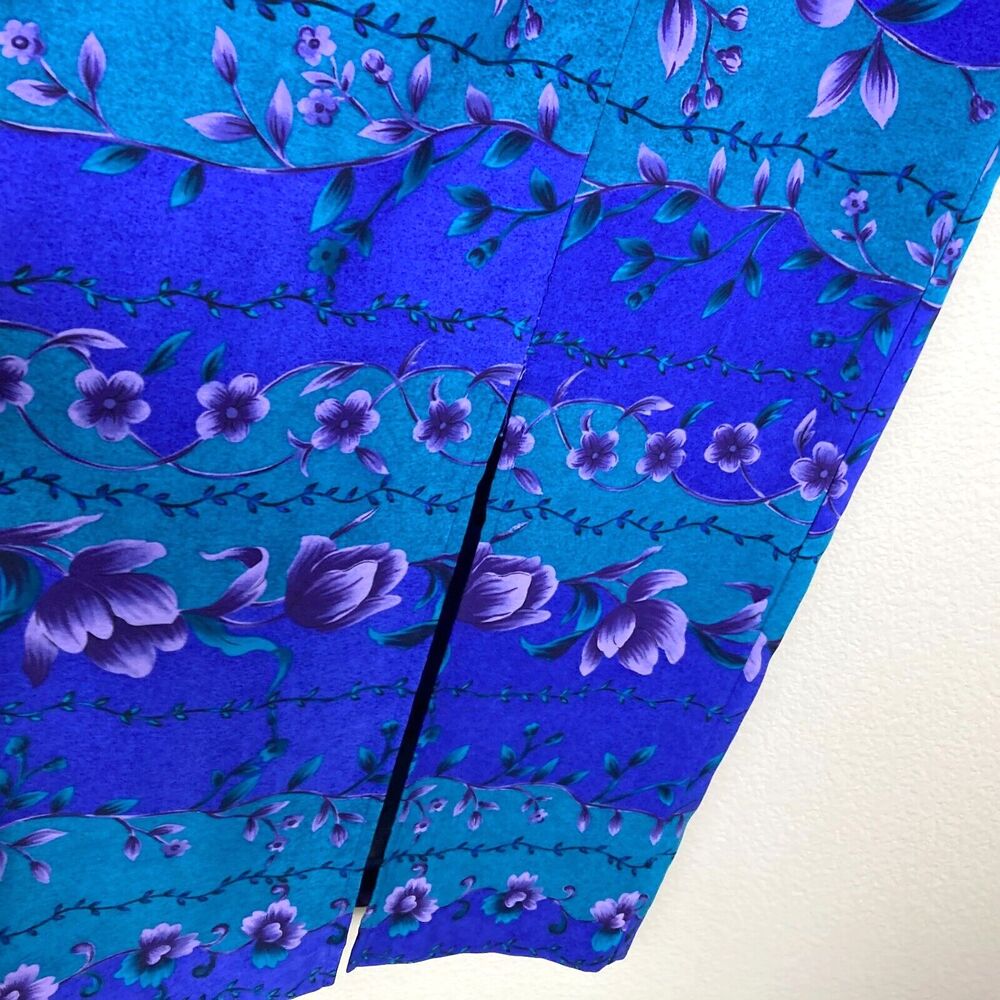 Vintage Sag Harbor Maxi Dress Size 12 Purple Green Fitted Sheath Front Slit - Picture 7 of 9